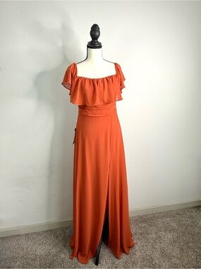 Ever Pretty Burnt Orange Off-Shoulder Ruffle Maxi Dress